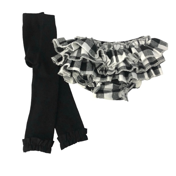 NWOT Black Ruffle Butts Footless Leggings & juDanzy Buffalo Plaid Diaper Cover - Picture 1 of 9